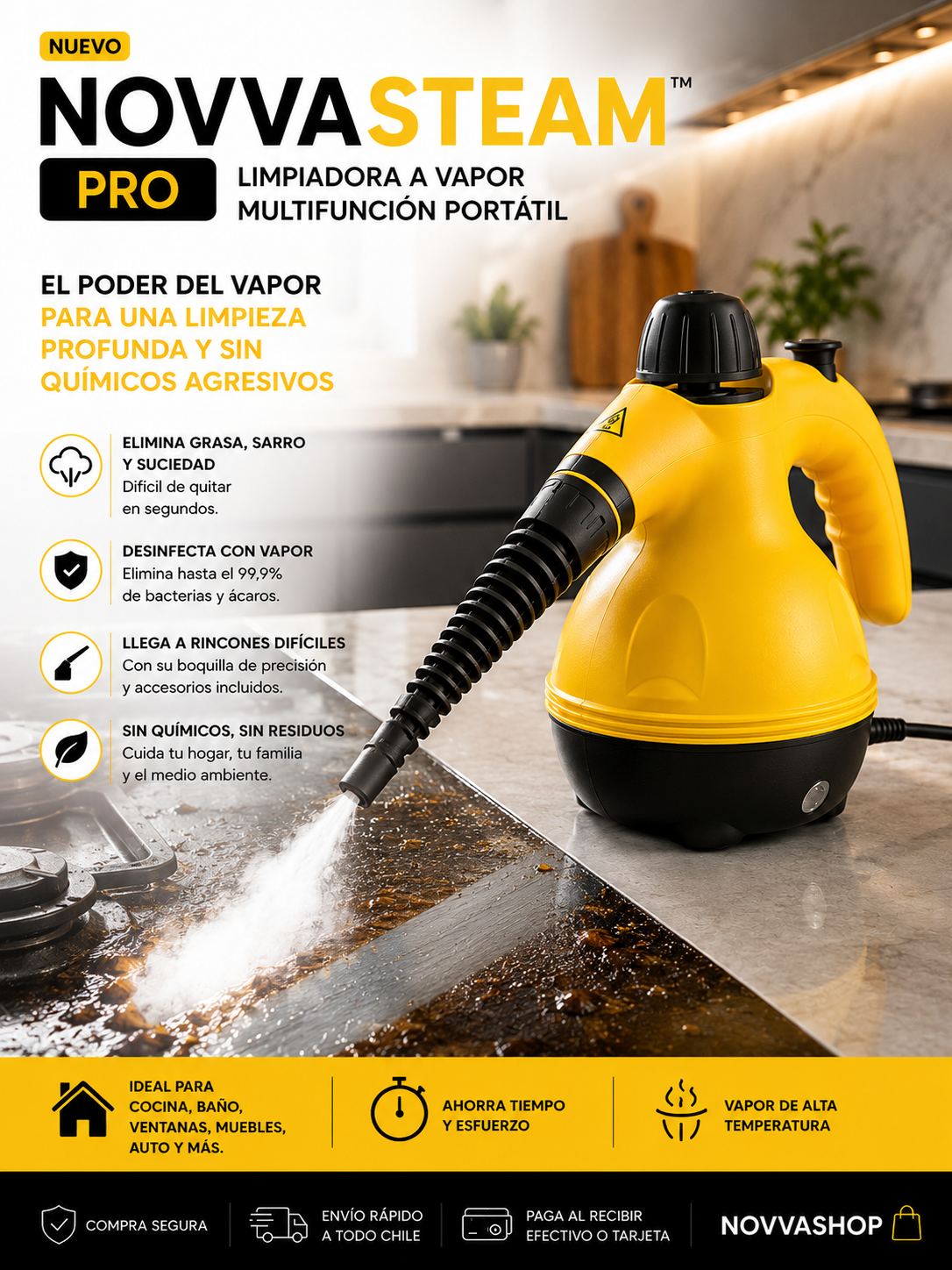 NovvaSteam™ Pro | Limpiadora a Vapor Multifunción Portátil