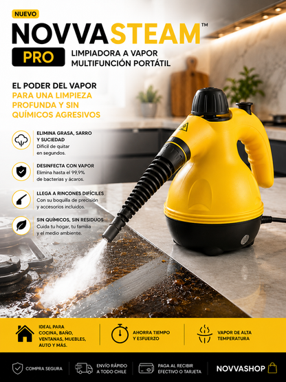 NovvaSteam™ Pro | Limpiadora a Vapor Multifunción Portátil