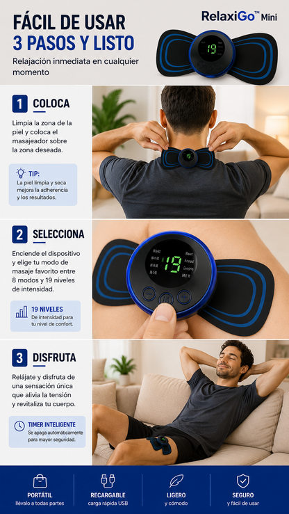 RelaxiGo™ Mini Masajeador EMS adhesivo.