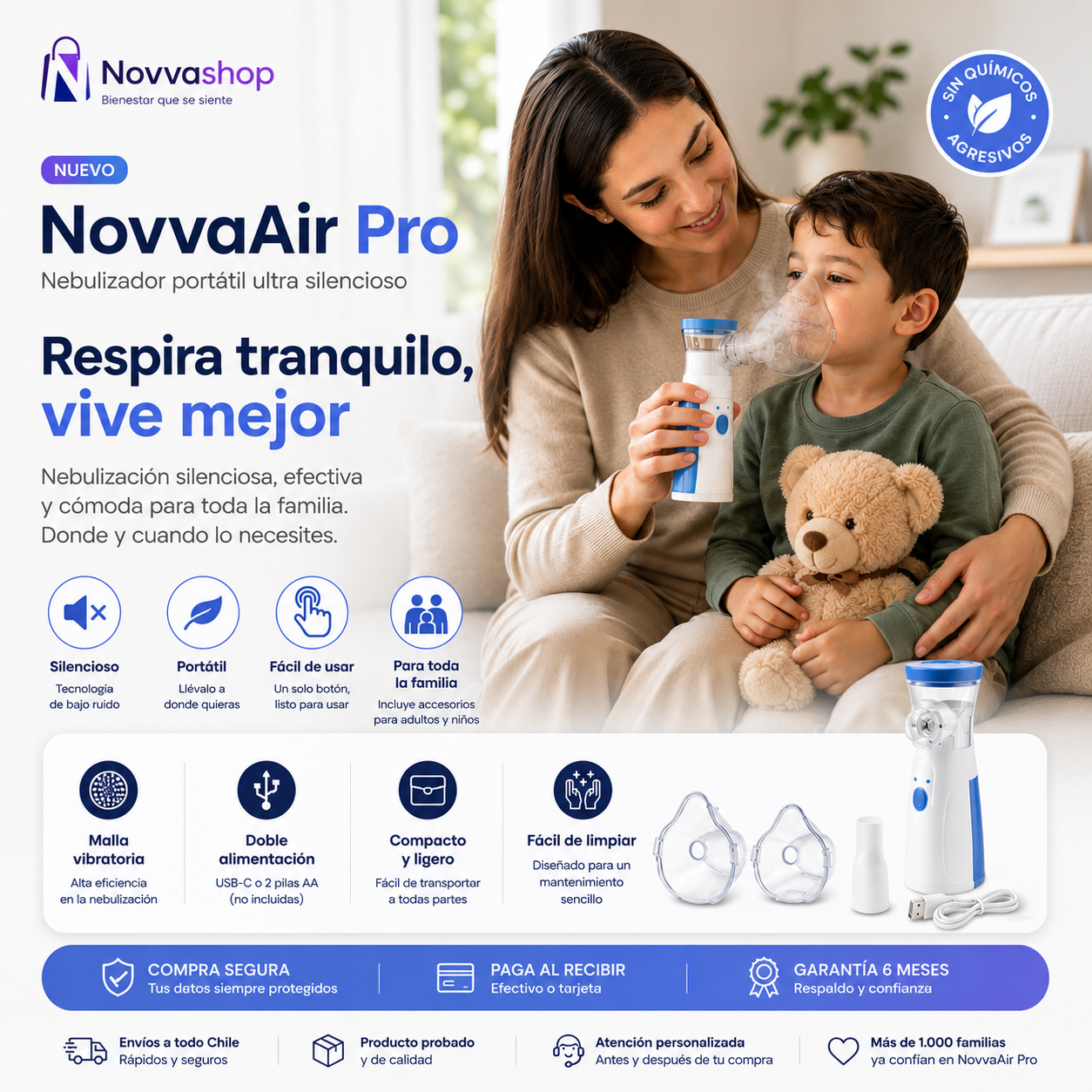 NovvaAir Pro - Nebulizador portátil ultra silencioso