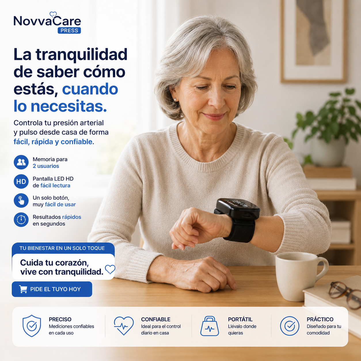NovvaCare Press™ – Tensiómetro Digital de Muñeca