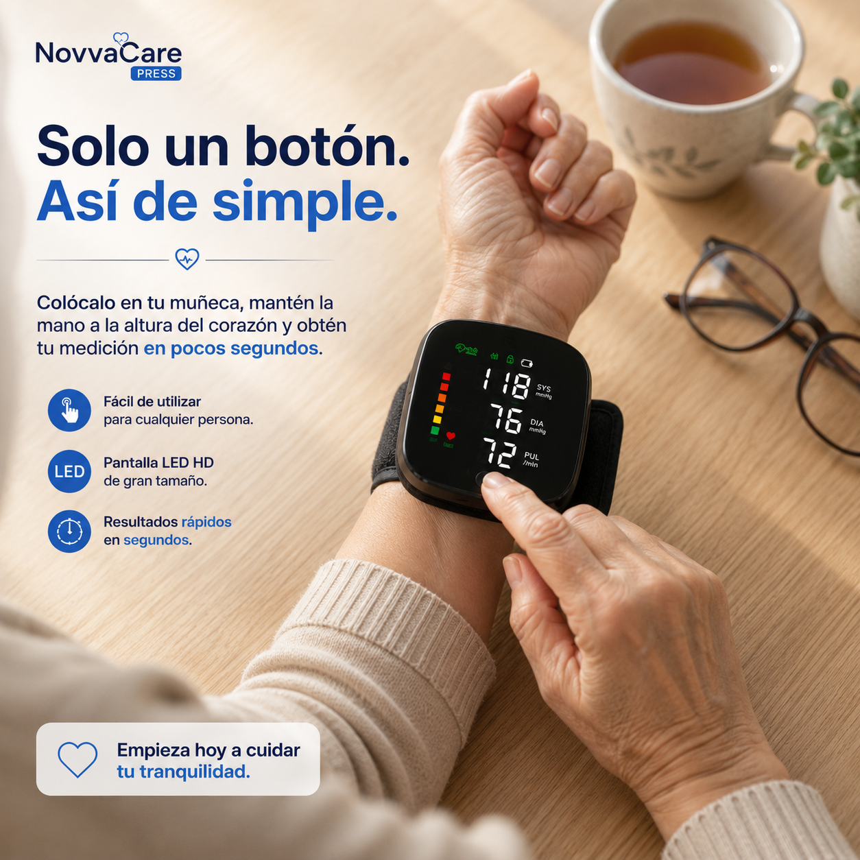 NovvaCare Press™ – Tensiómetro Digital de Muñeca
