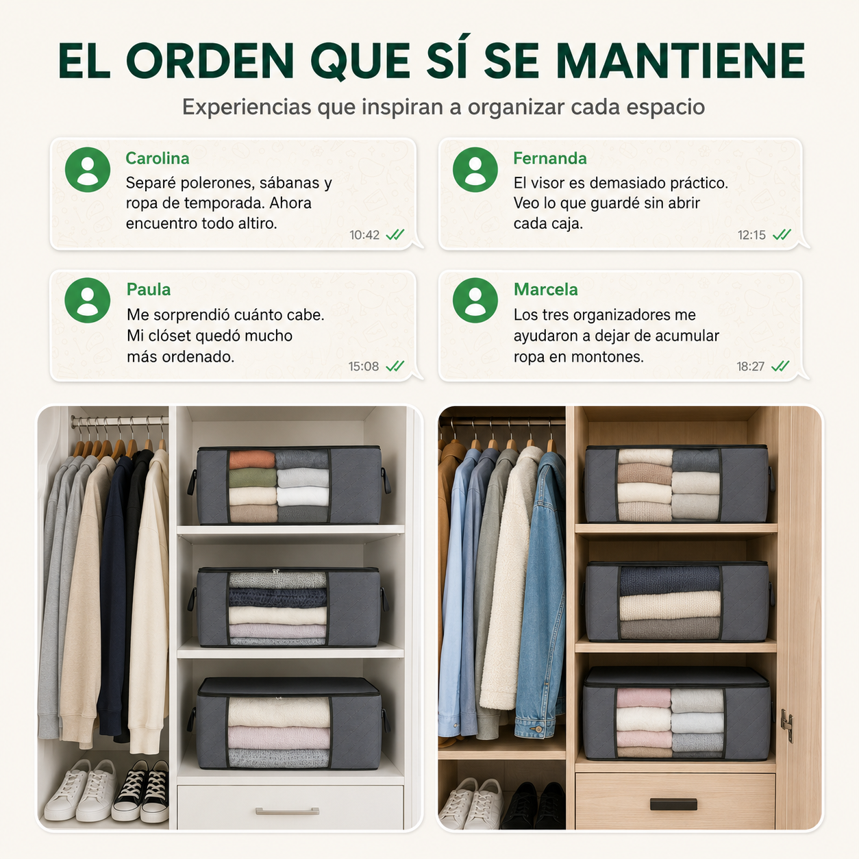 NovvaBox Organiza™ - Pack de 3 organizadores de ropa con visor