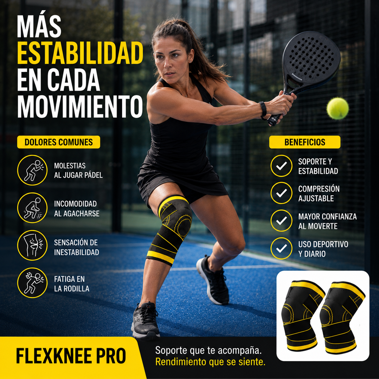 FlexKnee Pro - Rodillera deportiva con soporte ajustable