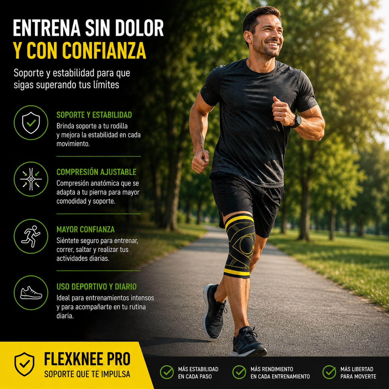 FlexKnee Pro - Rodillera deportiva con soporte ajustable