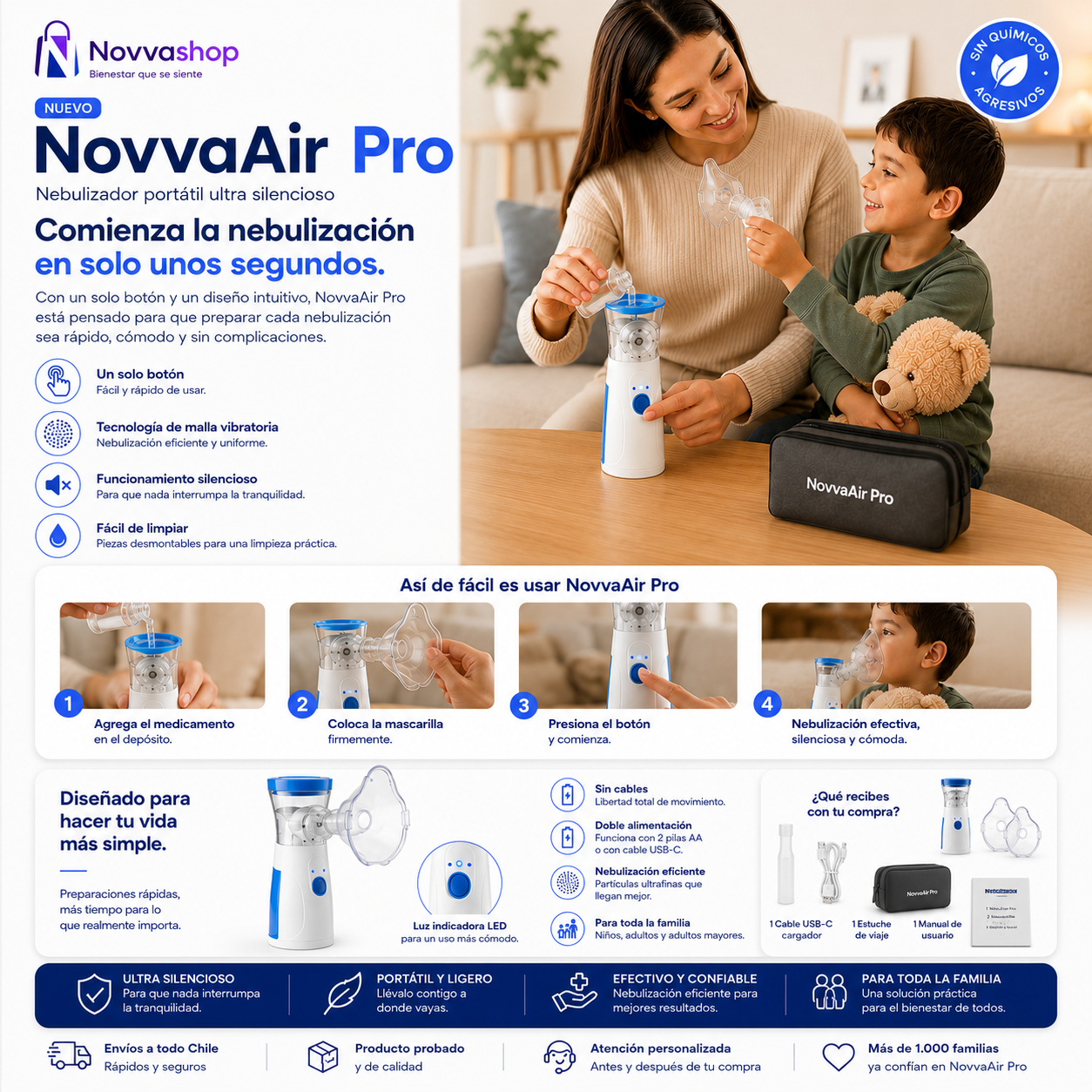 NovvaAir Pro - Nebulizador portátil ultra silencioso